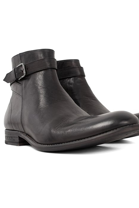 BLACK LEATHER BOOTS WITH BUCKLED STRAP BLACK 2