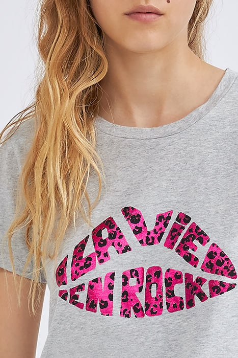 GREY T-SHIRT WITH LIP-SHAPED SLOGAN GREY 4