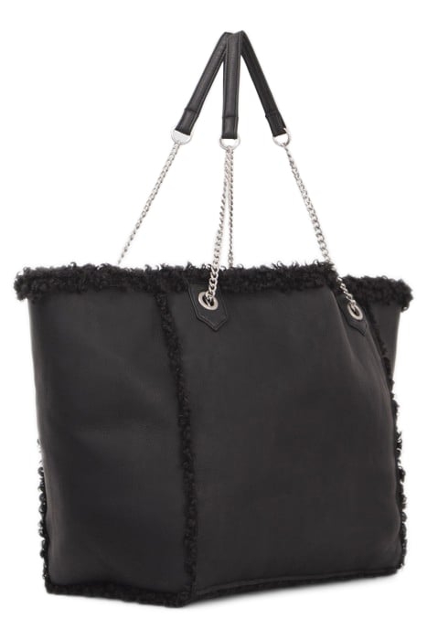 BLACK REVERSIBLE OVERSIZED FURRY TOTE BAG BLACK 2