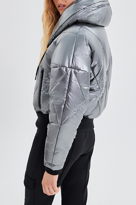BLACK SHORT PADDED JACKET WITH HIDDEN HOOD SILVER 5