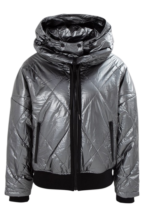 BLACK SHORT PADDED JACKET WITH HIDDEN HOOD SILVER 4