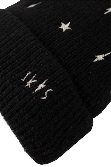 GIRLS’ BLACK KNIT BEANIE, EMBROIDERED GOLD STARS/LIGHTNING B 5