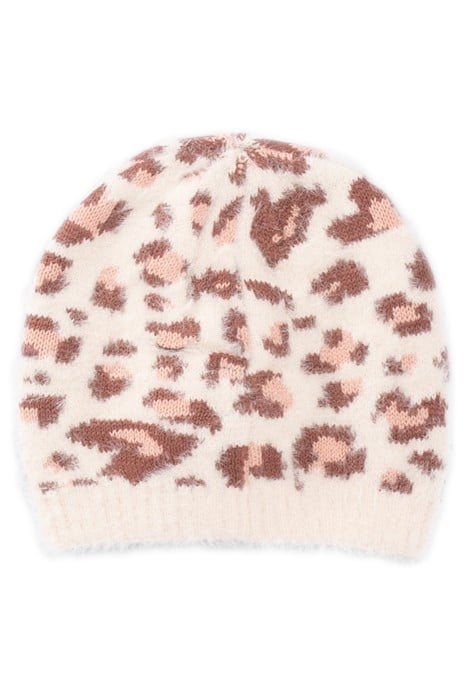 GIRLS’ ECRU LEOPARD-HEART MOTIF KNIT BEANIE OFF-WHITE 2