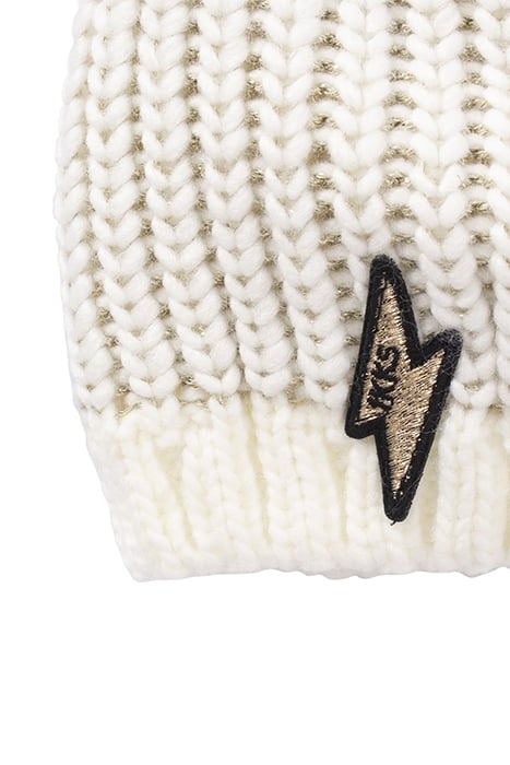 BABY GIRLS’ ECRU KNIT BEANIE, GOLD LUREX & LIGHTNING BADGE O 4