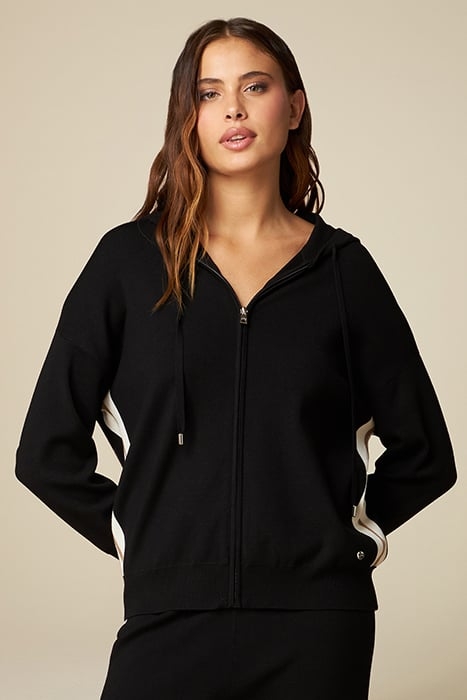SWEATER WITH HOOD AND ZIP BLACK 1