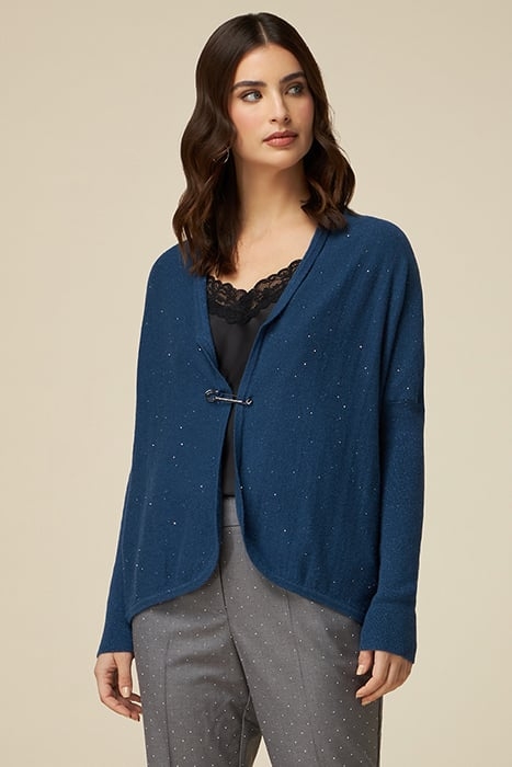 CASHMERE LUREX BLEND CARDIGAN WITH BROOCH BLUE 1