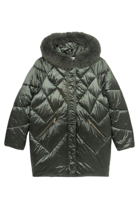 Quilted down jacket with faux fur border 4