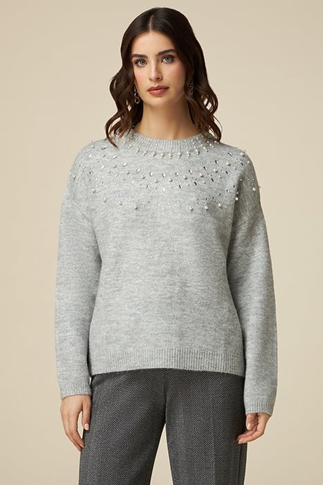 ANIMAL-PATTERN SWEATER WITH JEWEL CHAIN GREY 1