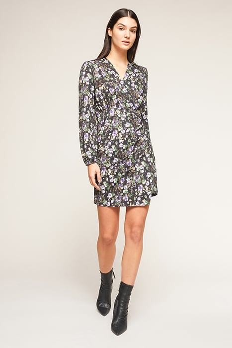 SHORT FLORAL PATTERNED JERSEY DRESS BLACK 1
