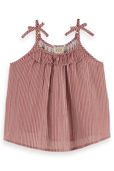 TIE DETAIL CRINKLE COTTON TANK TERRACOTTA STRIPE 2
