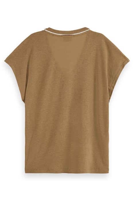 V-NECK LADDER DETAIL LOOSE FIT T-SHIRT LIGHT ARMY 2