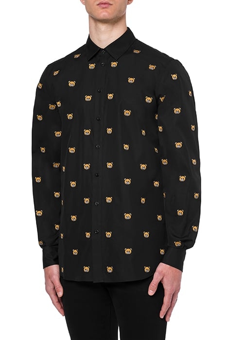ALLOVER TEDDY EMBROIDERY POPLIN SHIRT BLACK 1