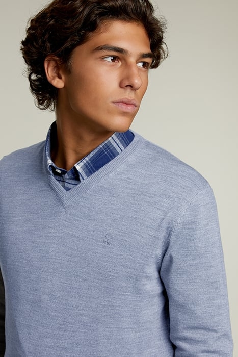 CUSTOM FIT MERINO V-NECK PULLOVER SKY MIX 4