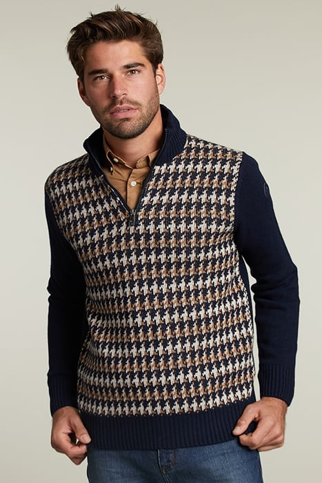 SLIM FIT WOOLEN SWEATER NAVY/CARAMEL MIX 1