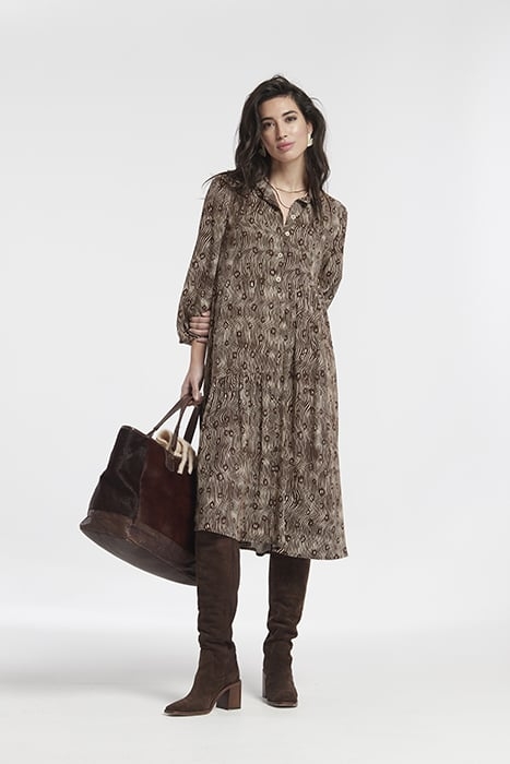 PRINTED VISCOSE TURIN DRESS BROWN 1