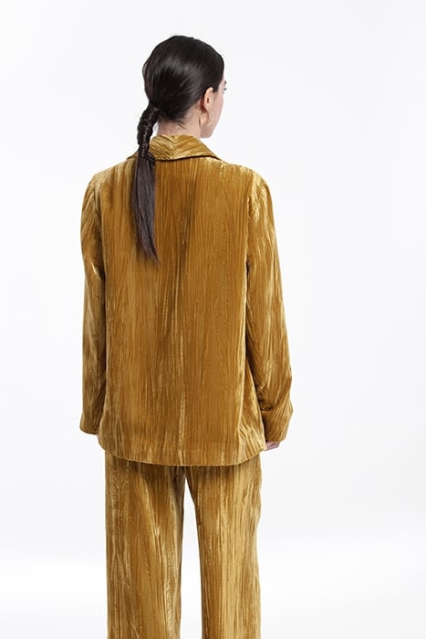CRUSHED VELVET TUXEDO NECK JACKET MUSTARD 2
