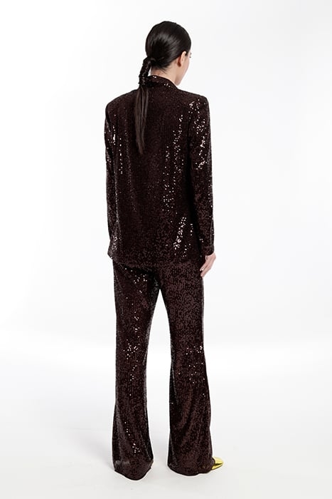 SPARKLY SEQUINS TUXEDO NECK JACKET BROWN 2