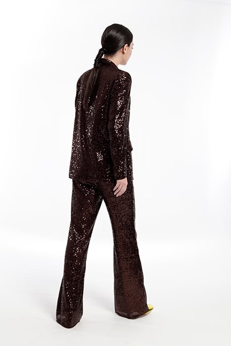 SPARKLY SEQUINS TUXEDO NECK JACKET BROWN 4