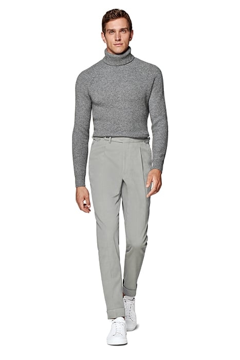 GREY TWILL SLIM LEG TAPERED TROUSERS 3