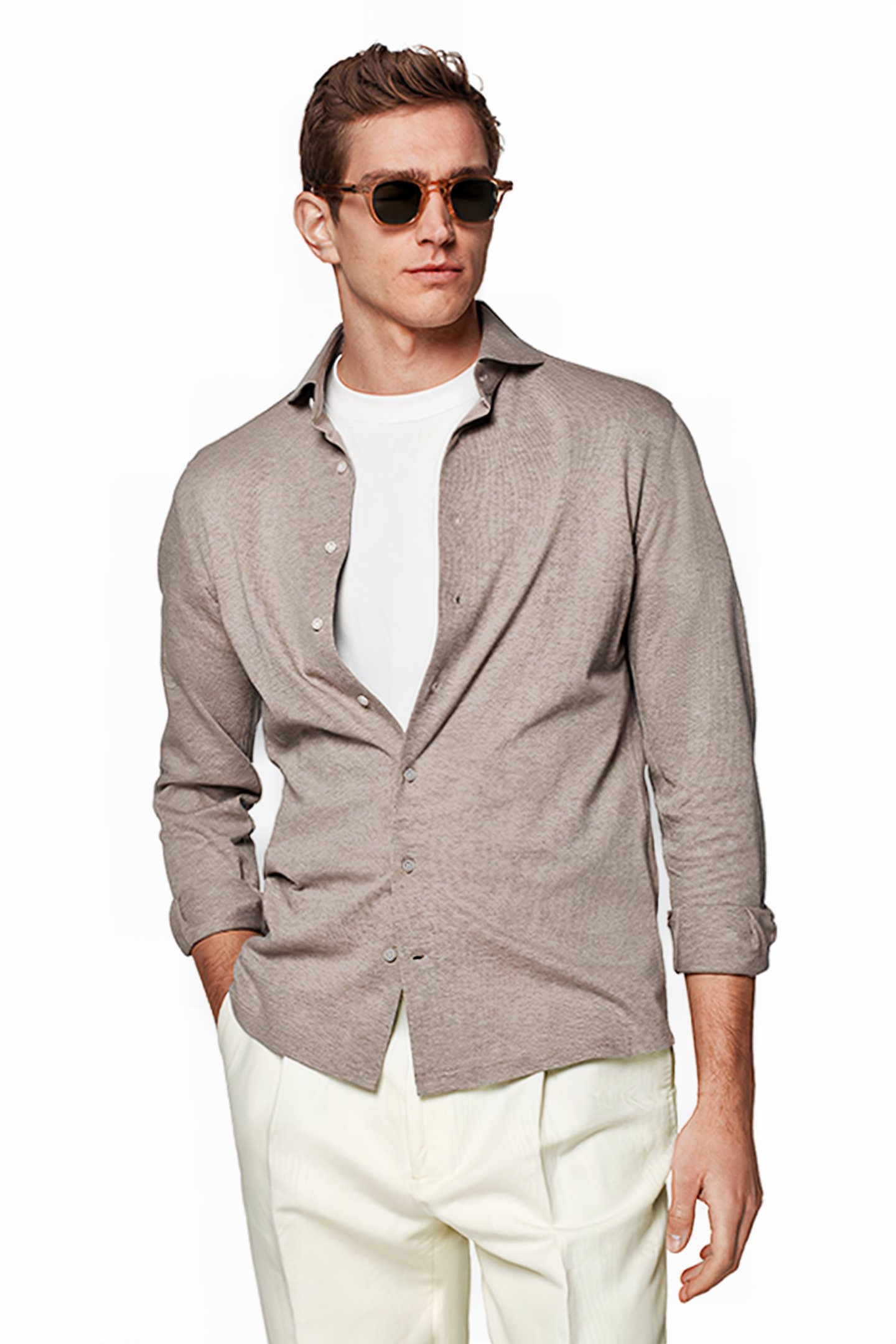 LIGHT BROWN EXTRA SLIM FIT SHIRT 1