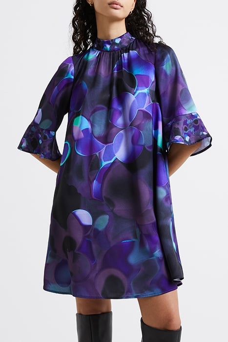 EVA HARLOW FLUTED SLEEVE DRESS BLUE 1