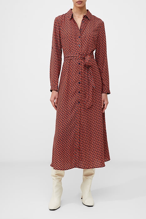 ABSTRACT BELTED SHIRT DRESS ORANGE 1