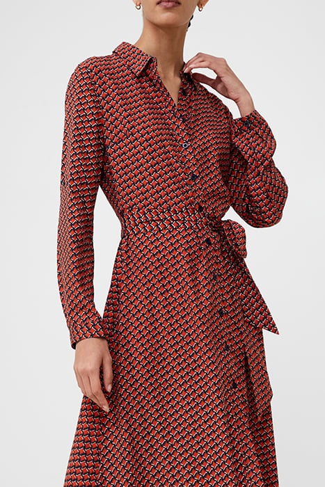 ABSTRACT BELTED SHIRT DRESS ORANGE 4