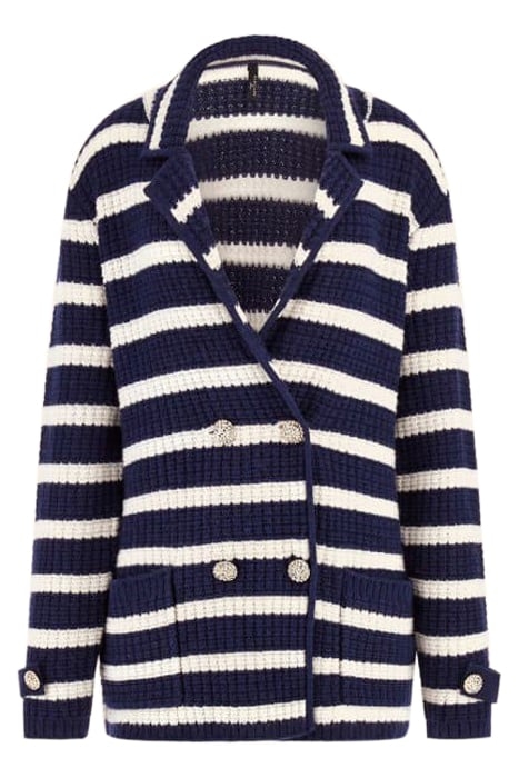 GAIA SWEATER WAFFLE BLUE AND WHITE CARDIGAN STRIP 4