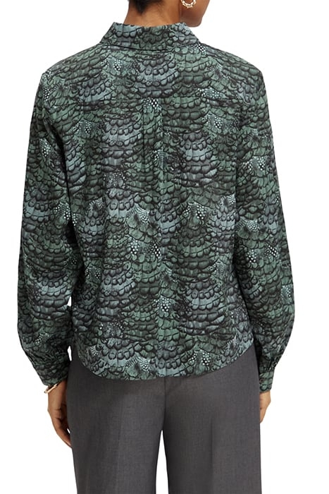 PRINTED BALLOON SLEEVE SHIRT FEATHER BOTTLE GREEN 2