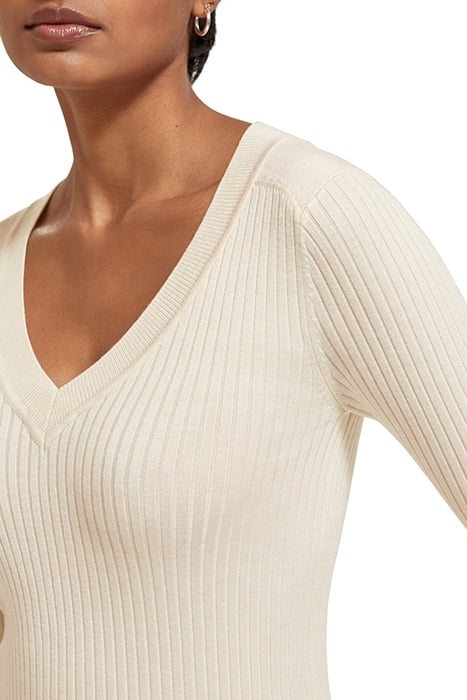 SKINNY RIB V NECK PULLOVER ECRU MELANGE 6