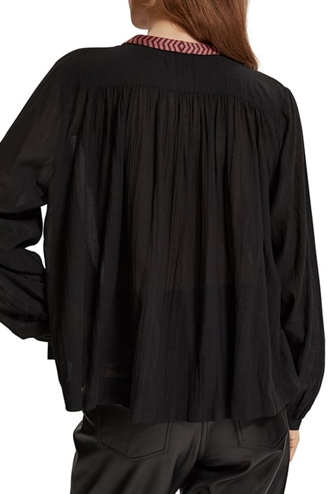 SHIRT WITH GATHERING AND EMBROIDERY DETAIL EVENING BLACK 5