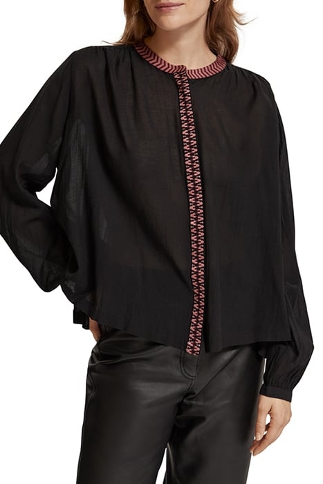 SHIRT WITH GATHERING AND EMBROIDERY DETAIL EVENING BLACK 4