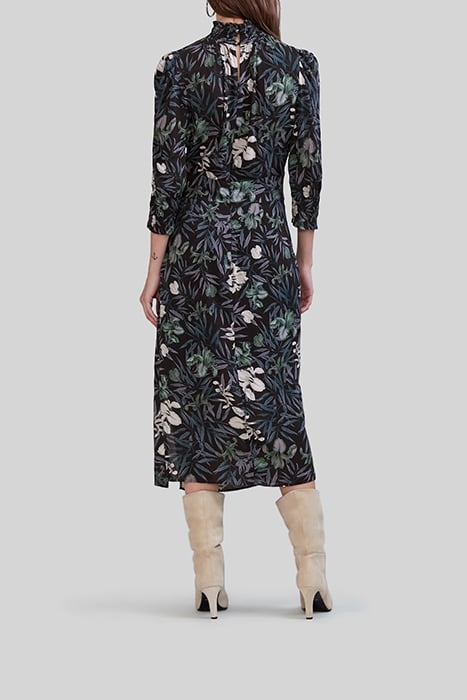 BLACK LENZING™ ECOVERO™ ORCHID PRINT MIDI DRESS 2