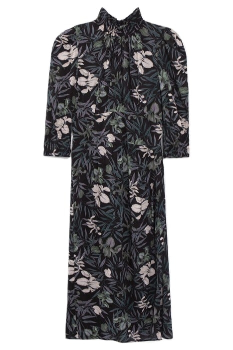 BLACK LENZING™ ECOVERO™ ORCHID PRINT MIDI DRESS 3