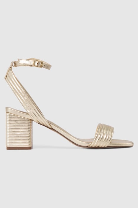 METALLIC GOLD LEATHER HEELED SANDALS 1