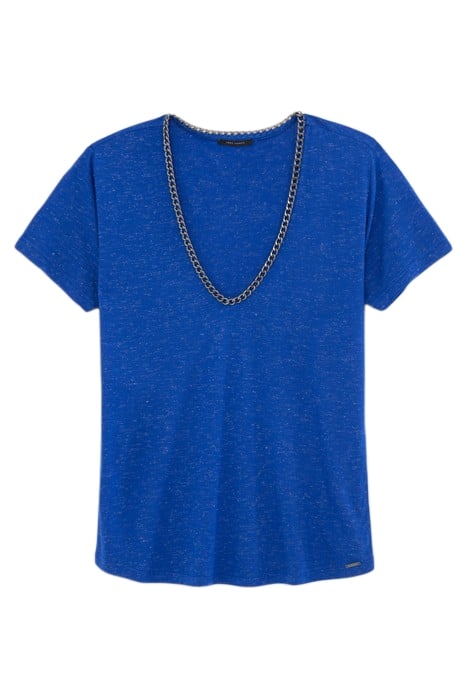COBALT LUREX T-SHIRT WITH CHAINS ON NECK 4