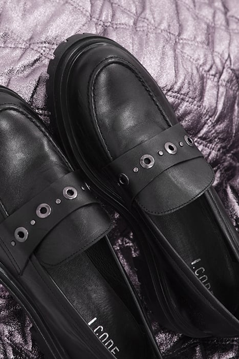 BLACK MOCCASINS WITH LUGGED SOLES 7