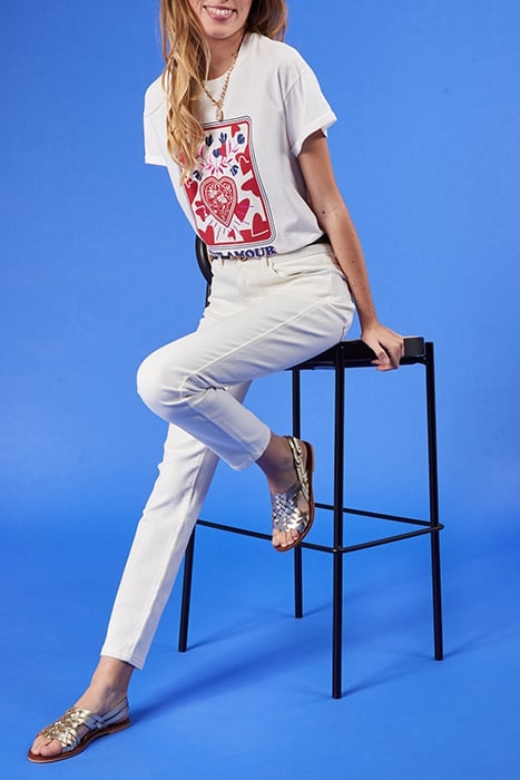 OFF-WHITE T-SHIRT, ROCK MINI-FLOWER & HEART IMAGE 5