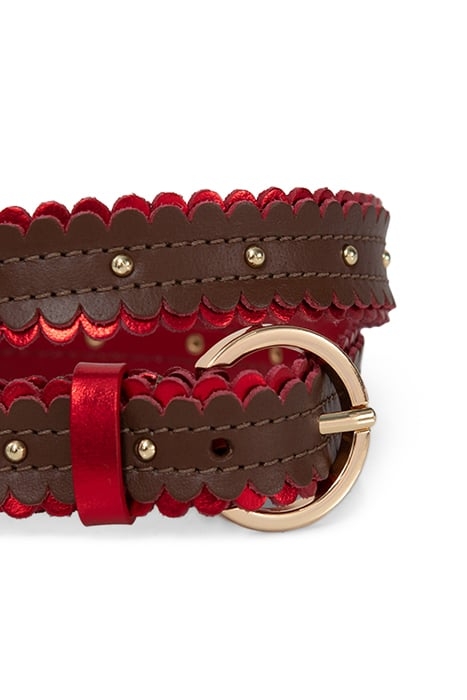 CAMEL AND METALLIC RED LEATHER BELT 4