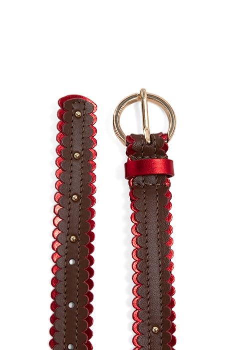 CAMEL AND METALLIC RED LEATHER BELT 3