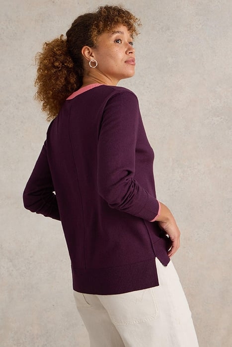 MAGGIE V NECK JUMPER DARK PLUM 2