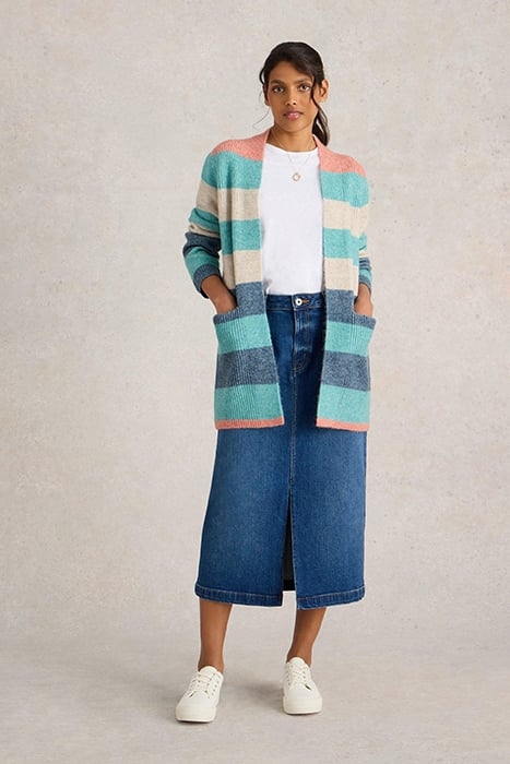 ERIN STRIPE LONGLINE CARDI BLUE MULTI 1