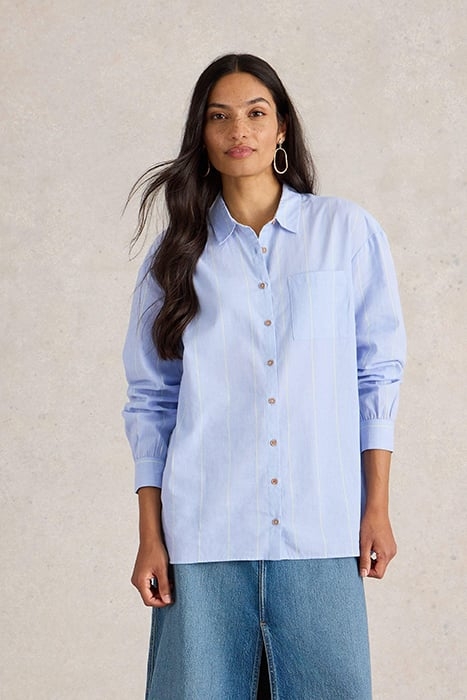 LAUREL LONGLINE COTTON SHIRT BLUE MULTI 1