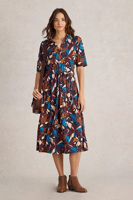 AVA JERSEY MIDI DRESS NAVY PRINT 1