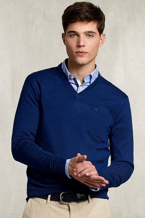 BASIC MERINO V-NECK PULLOVER DARK EXOTIC BLUE 1
