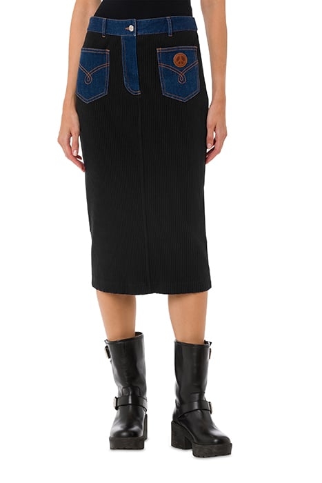 DENIM DETAILS RECYCLED COTTON SKIRT BLACK 1