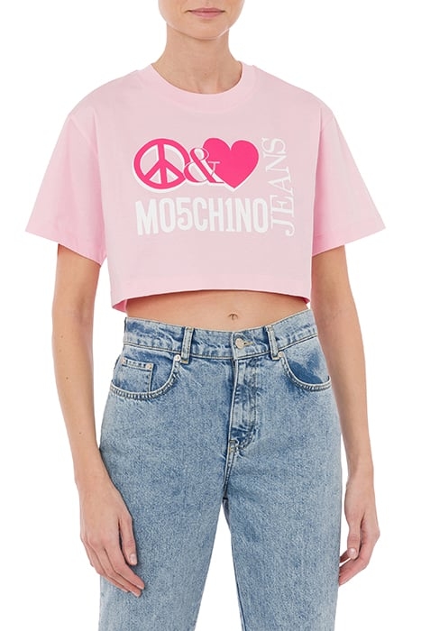 CROPPED PEACE & LOVE LOGO T-SHIRT PINK 1