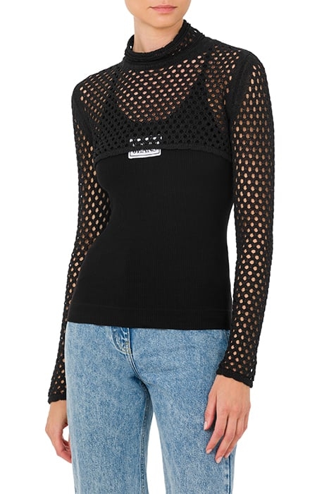 BLACK COTTON AND POLYAMIDE KNITWEAR BLACK 1