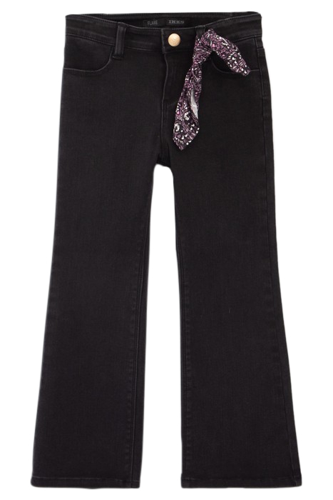 GIRLS’ BLACK FLARED JEANS WITH PAISLEY PRINT BOW 3