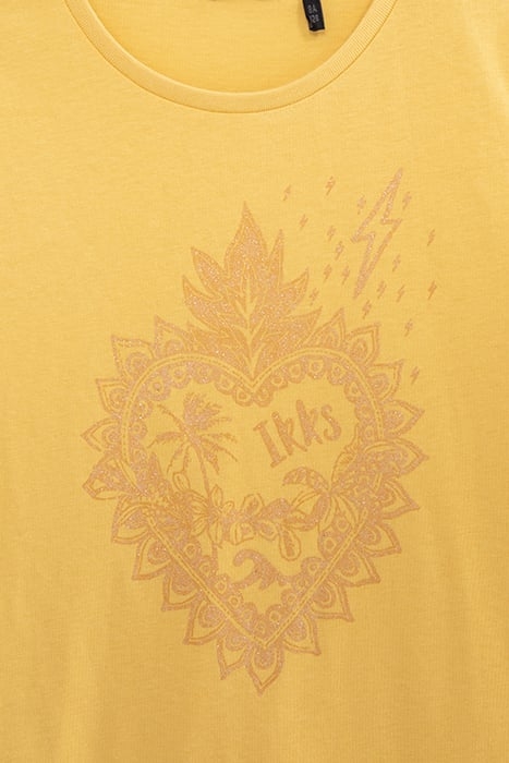 GIRLS' YELLOW ORGANIC COTTON T-SHIRT WITH GLITTERY HEART 5